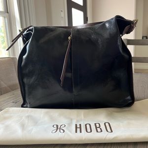 HOBO Render Shoulder Bag in Black Polished Leather